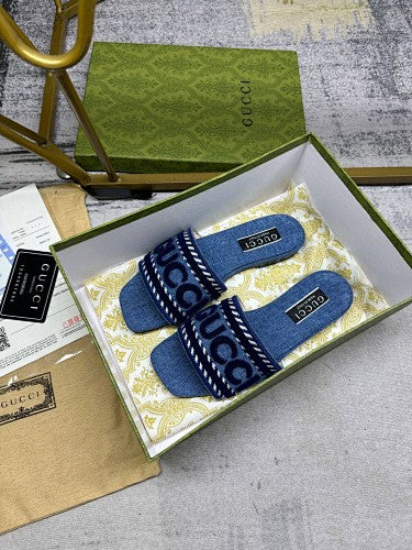 Gucci Logo Denim Slide Sandals