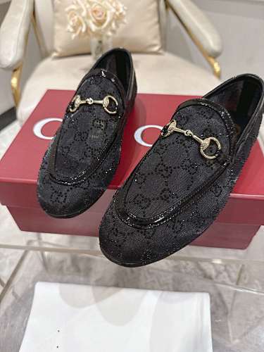 Gucci Black GG Crystal Horsebit Loafers