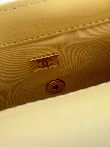 Chanel Yellow Quilted Flap Bag with Pearl-Embellished Chain Strap