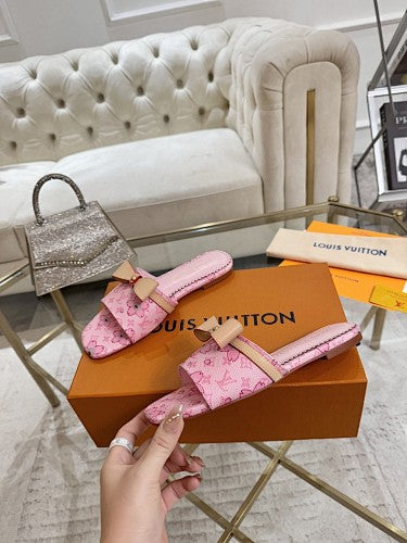 Louis Vuitton Floral Monogram Bow Flat Mule Slides