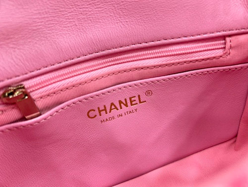 Chanel Pink Tweed Mini Flap Bag with Charm Chain Strap